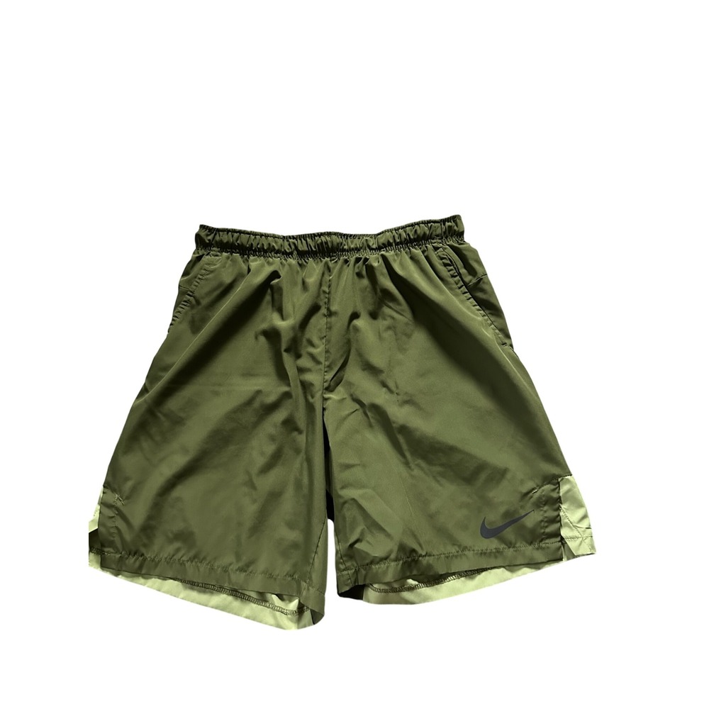 Nike Dri-FIT Mens Training Shorts Olive Green Lime Large Athletic Gym Running
